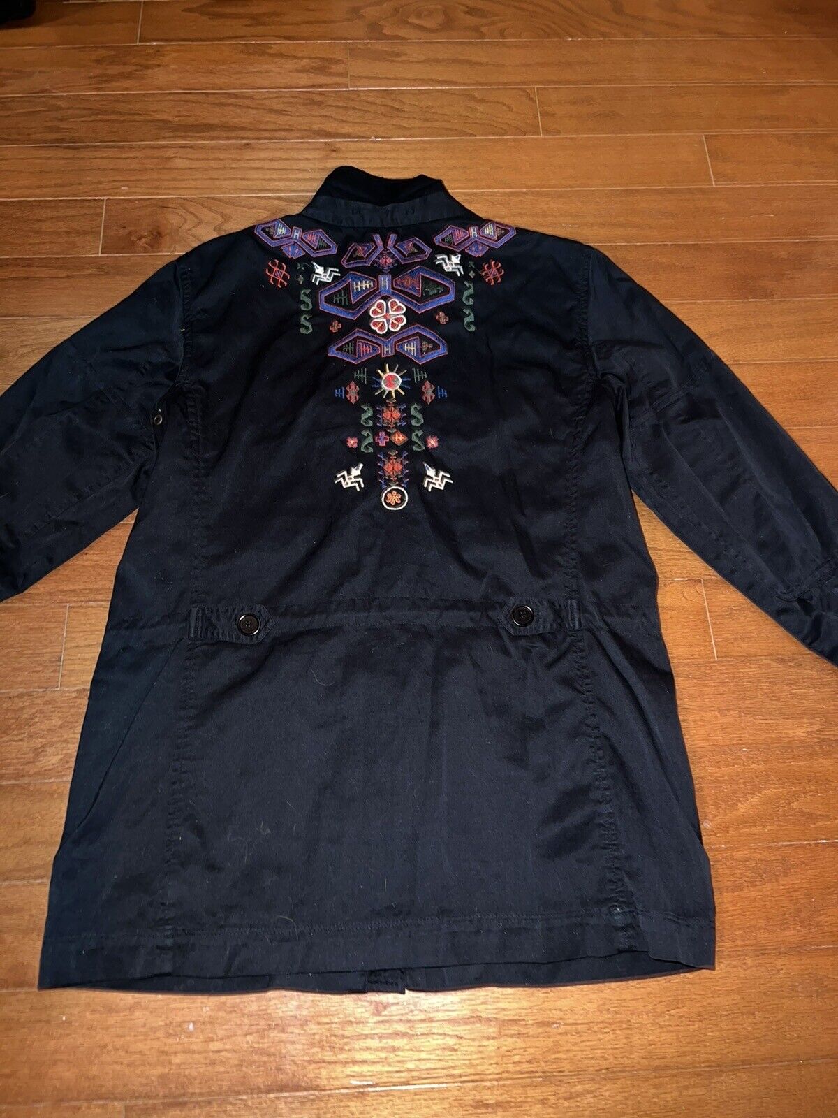 Johnny Was Black Embroidered Military Field Jacket Coat Anorak Sz M Medium