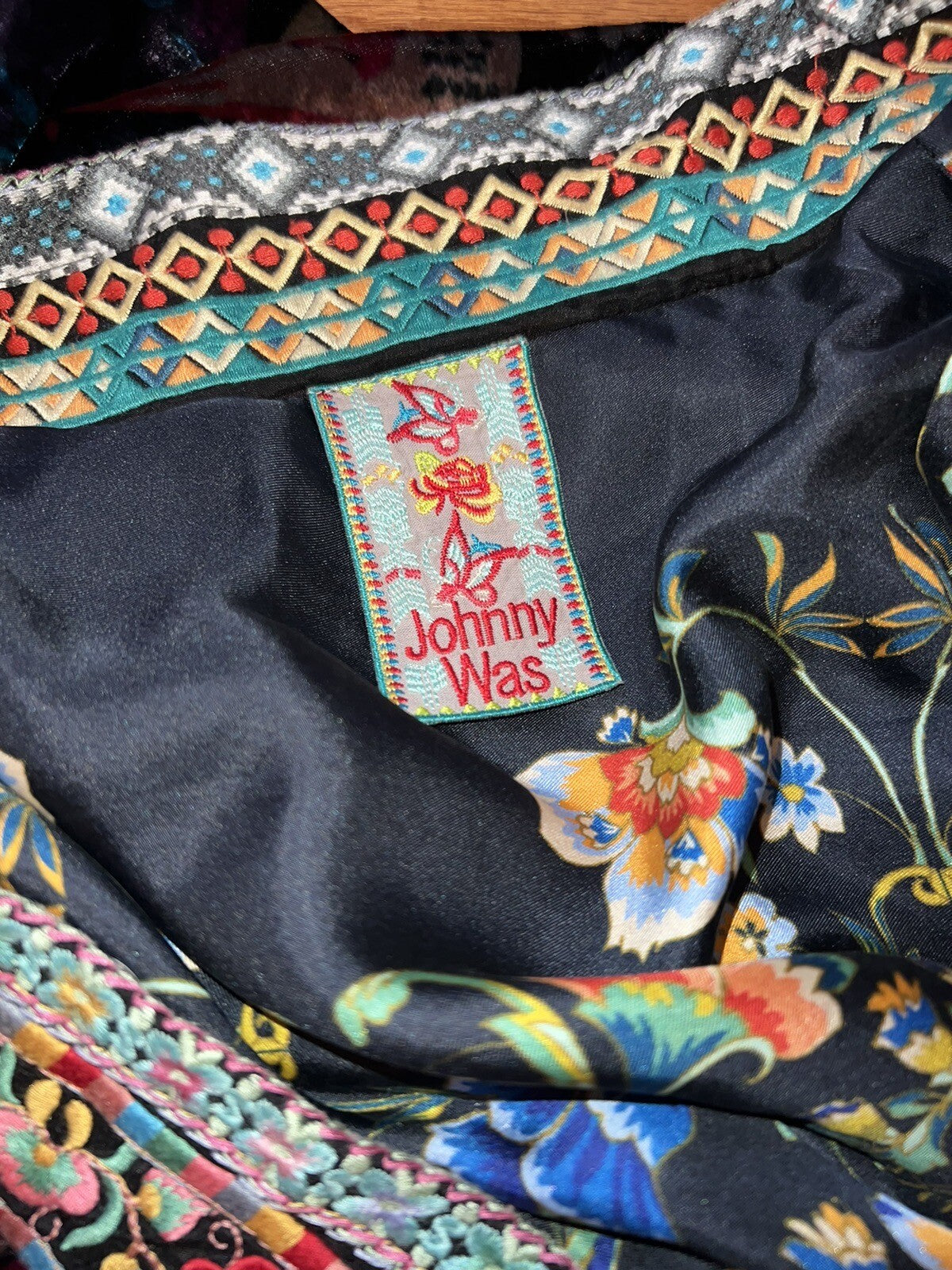 Johnny Was Large Velvet & Silk Kimono Wrap REVERSIBLE Jewel Tones Jacket Johnny Was