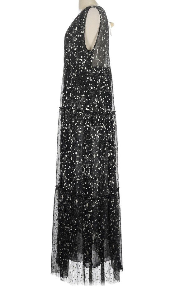 Johnny Was L Black & Gold Long Maxi Party Dress Sleeveless Pair W/ Kimono Johnny Was