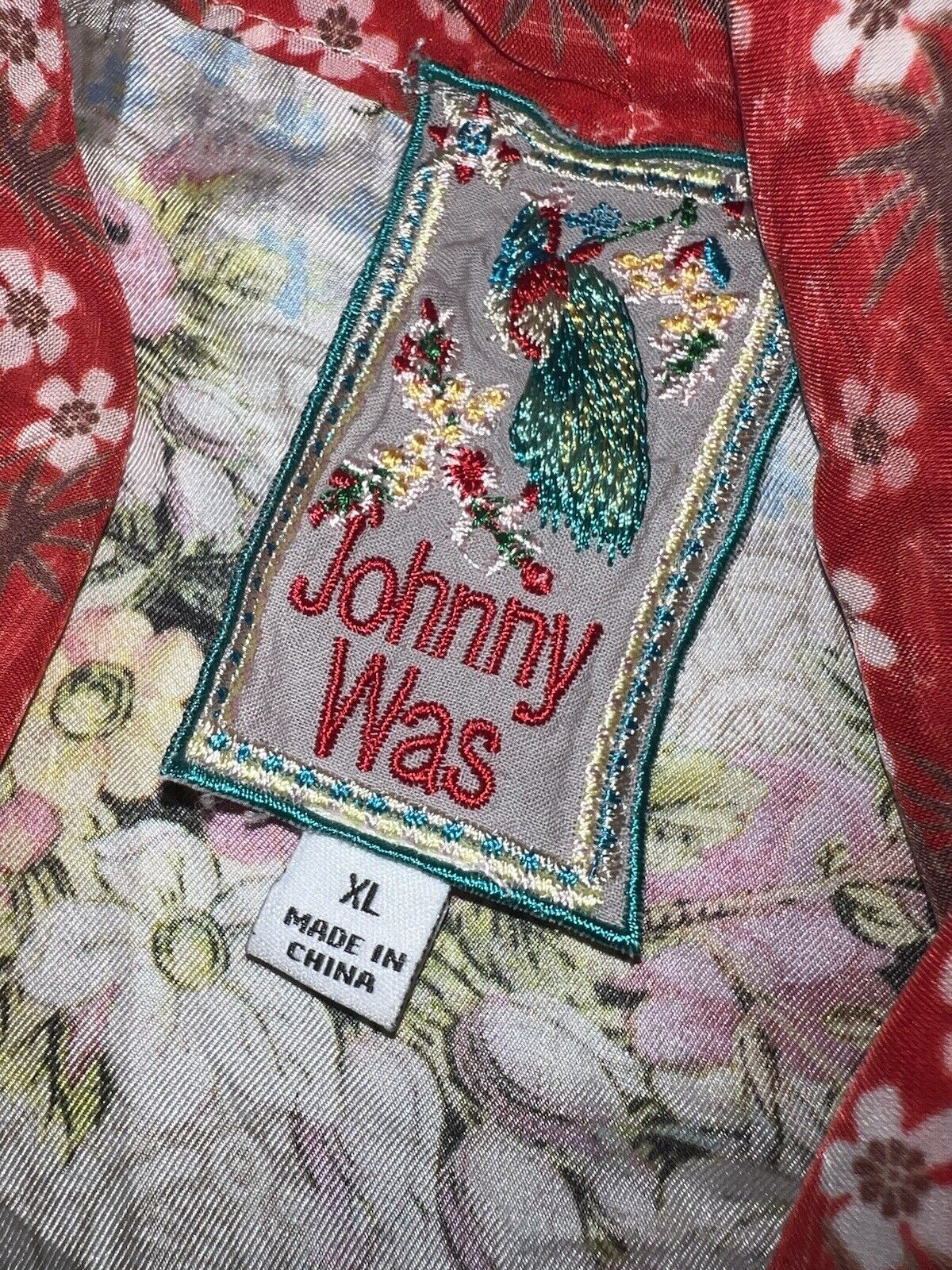 Johnny Was 100% Silk Kimono Sz XL 1X 1XL Cherry Blossoms & Flowers STUNNING BACK