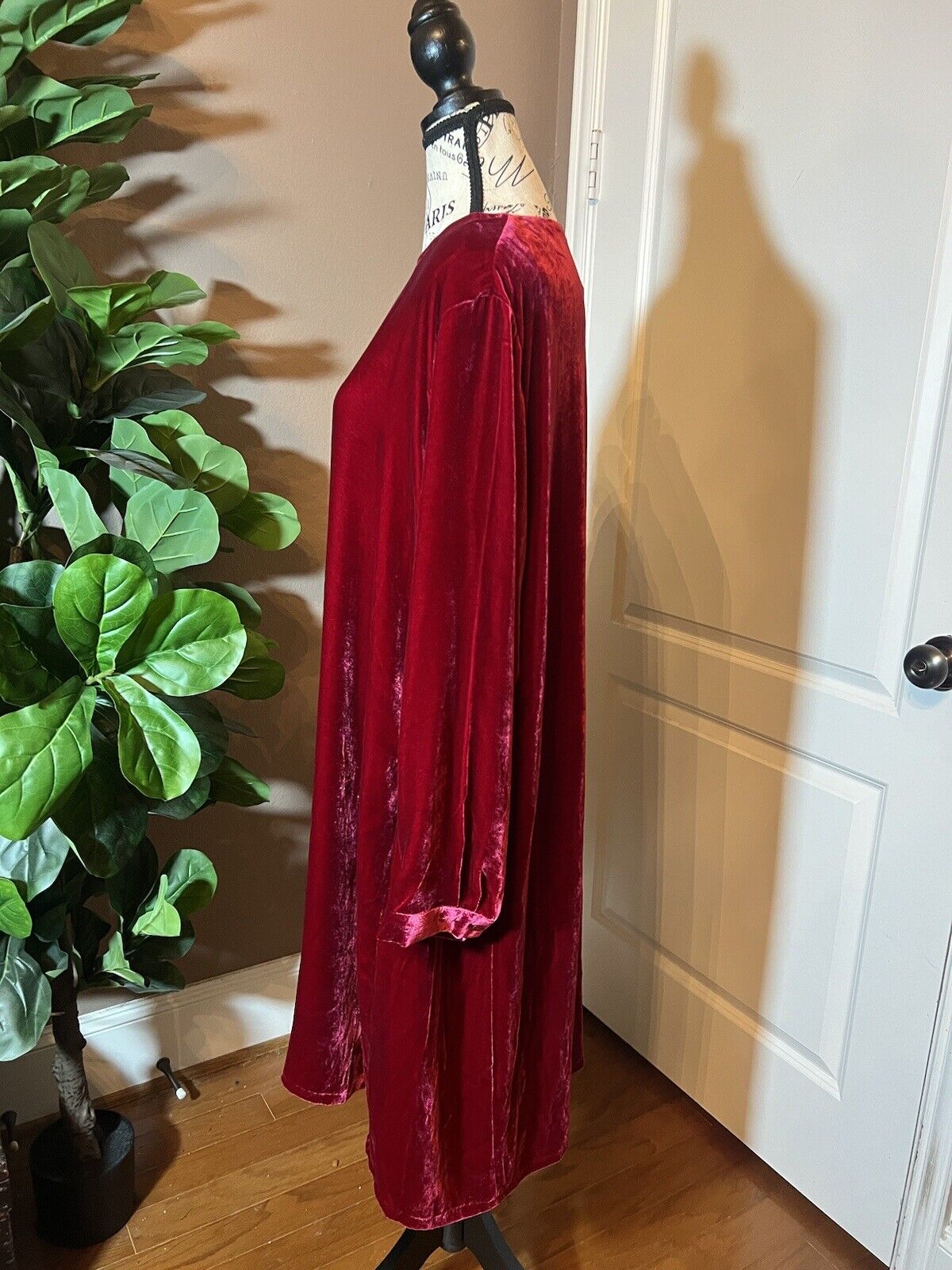 Eileen Fisher Red Velvet MIDI Dress Beautifully Soft L Large  MSRP $398