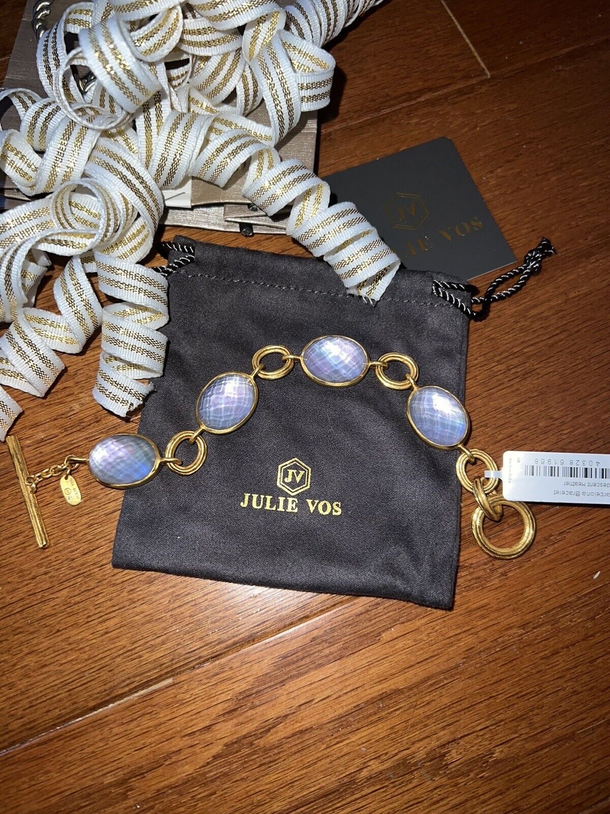 NEW Julie Vos Iridescent Heather & 24k Gold Plated Toggle Link Bracelet NWT