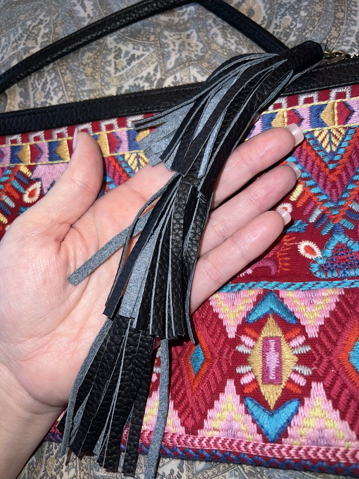 Johnny Was Crossbody Embroidered Purse Bag Tote With Tassels Gently Preowned