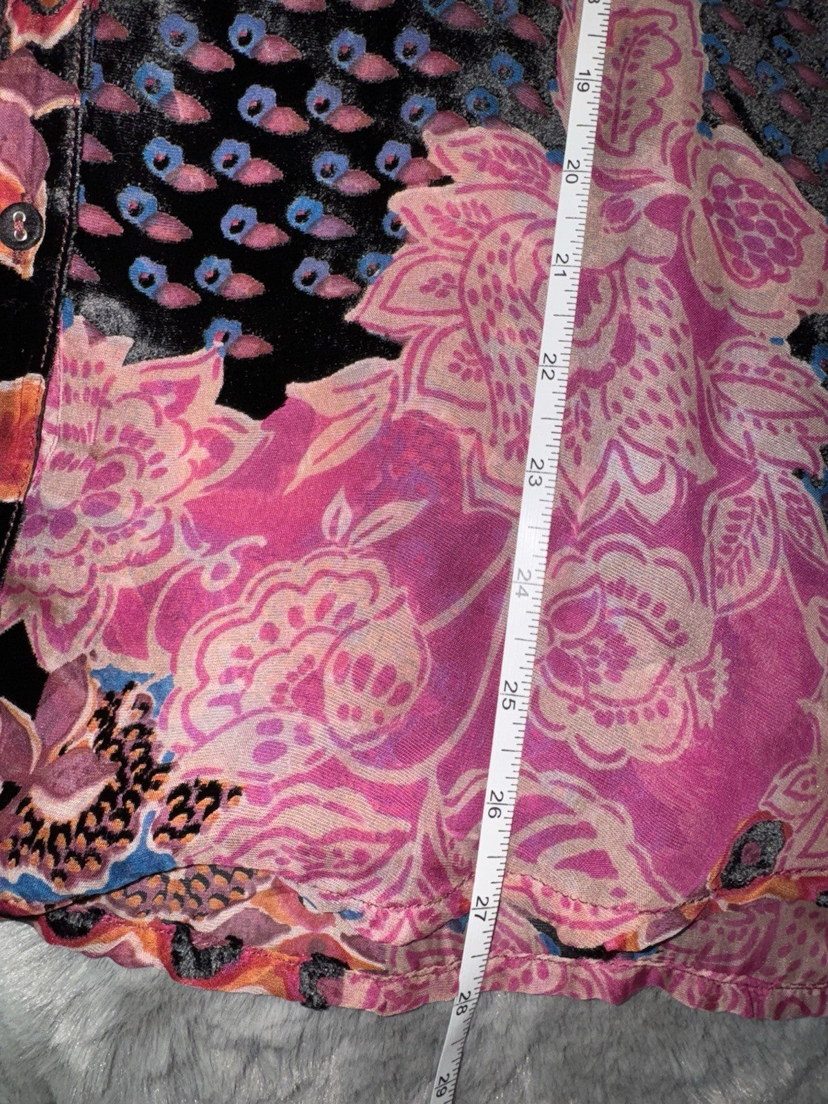 Johnny Was XXL Burnout Silk & Velvet Blouse Pink & Red Button Up Tunic Top BOHO Johnny Was