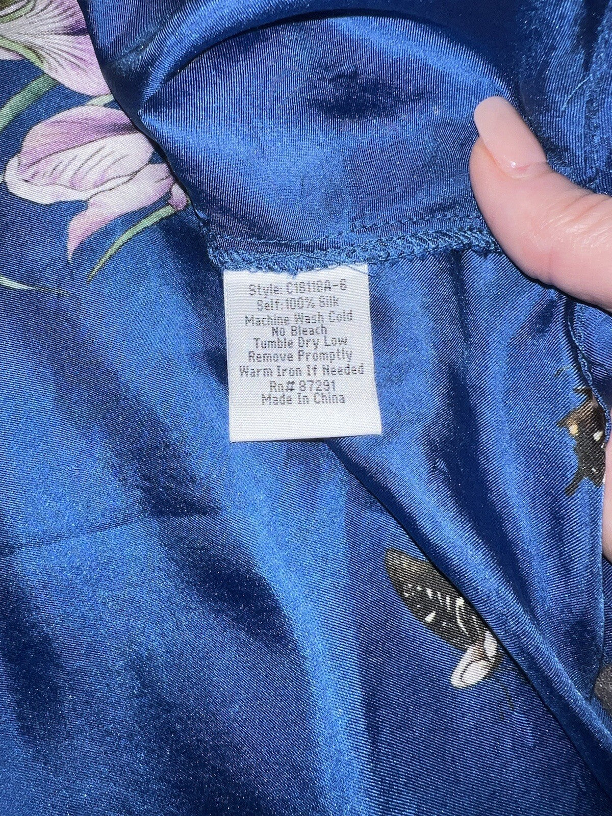 Johnny Was 100% Silk L Blue Tunic Top Cool Lightweight BOHO Flowers Butterflies Johnny Was