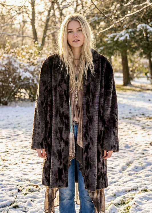 Johnny Was M Brown Faux Fur Coat Jacket Wrap Medium Length  EVERWHERE Johnny Was