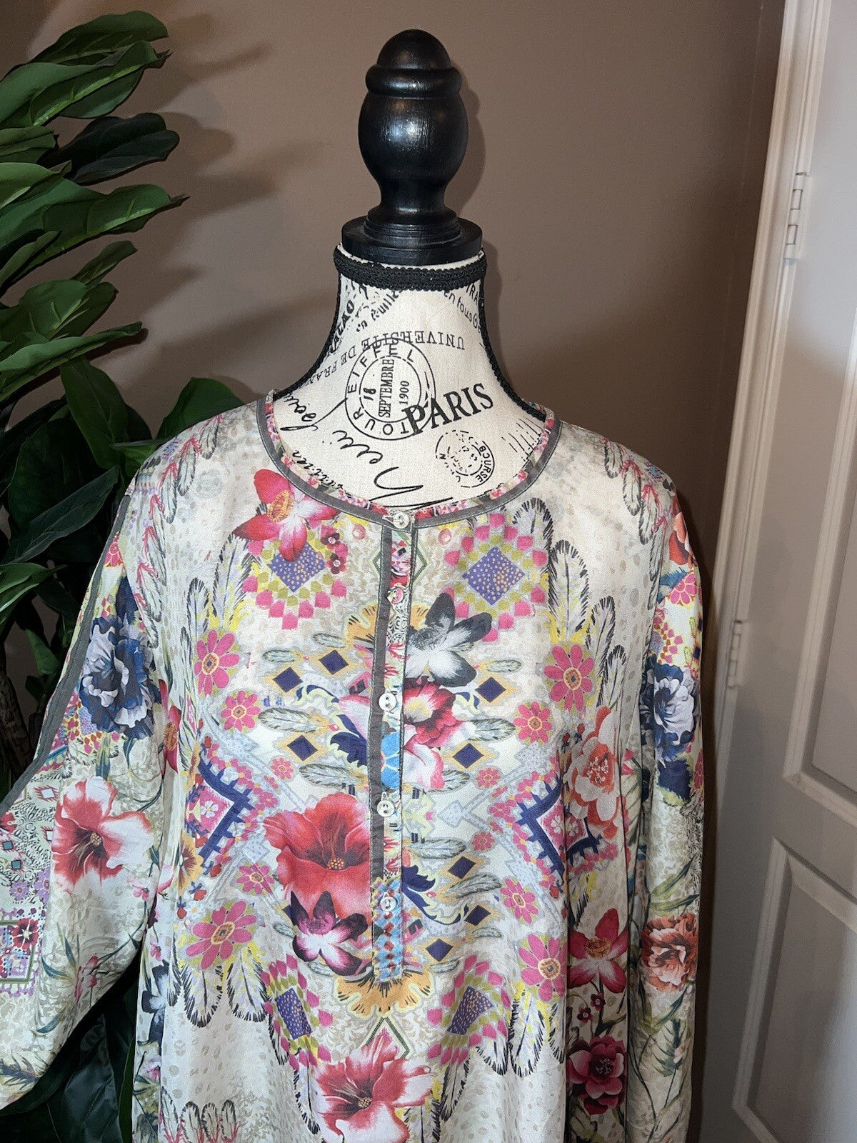 Johnny Was 2X Tunic Top Blouse 100% Silk Soft & Flowy Shirt  Long Sleeve BOHO Johnny Was