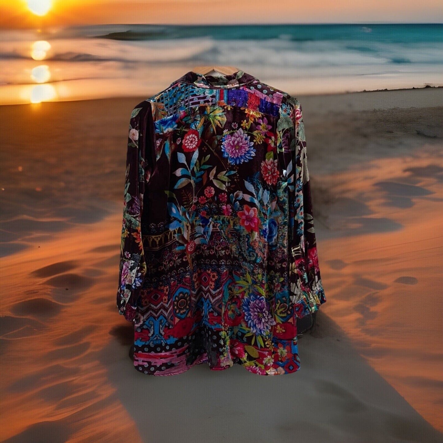 Johnny Was 2X 2XL XXL Dream Velvet Button Up Top Shirt Blouse Floral