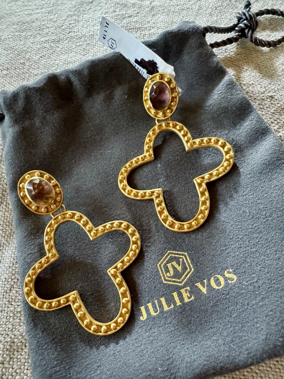 Julie Vos Plum Wine Purple Cross Statement Earrings 24k Gold Plated RETIRED Julie Vos