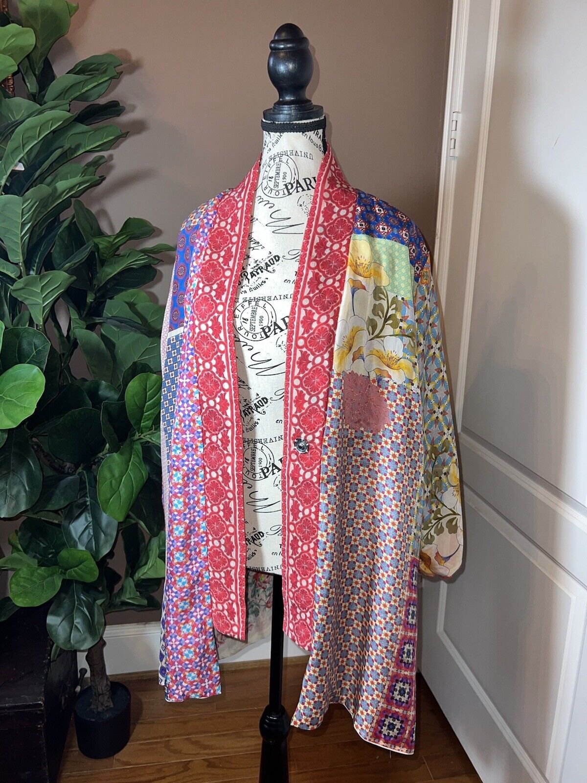 Johnny Was Silk REVERSIBLE Floral Kimono  XL 1X Embroidered & Pockets