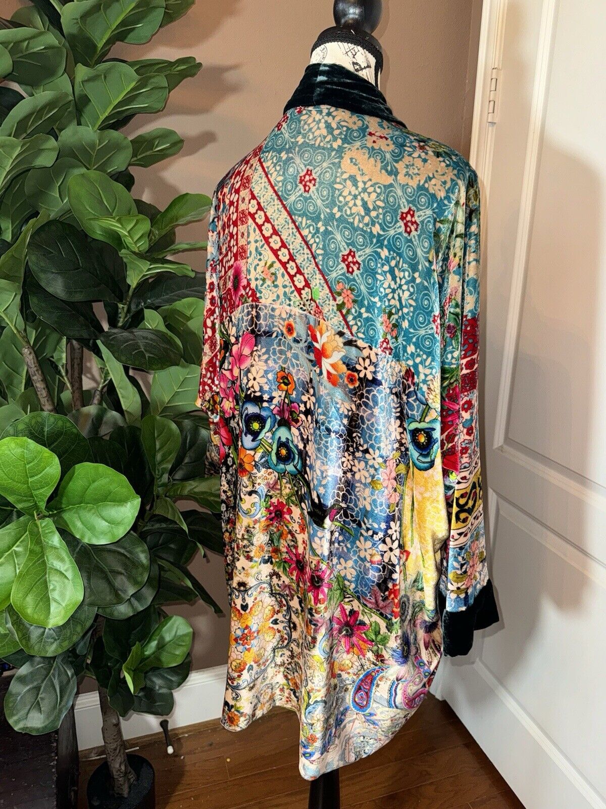 Johnny Was XXL Colorful Velvet Kimono Wrap Jacket Cardigan Coat Dolman Sleev