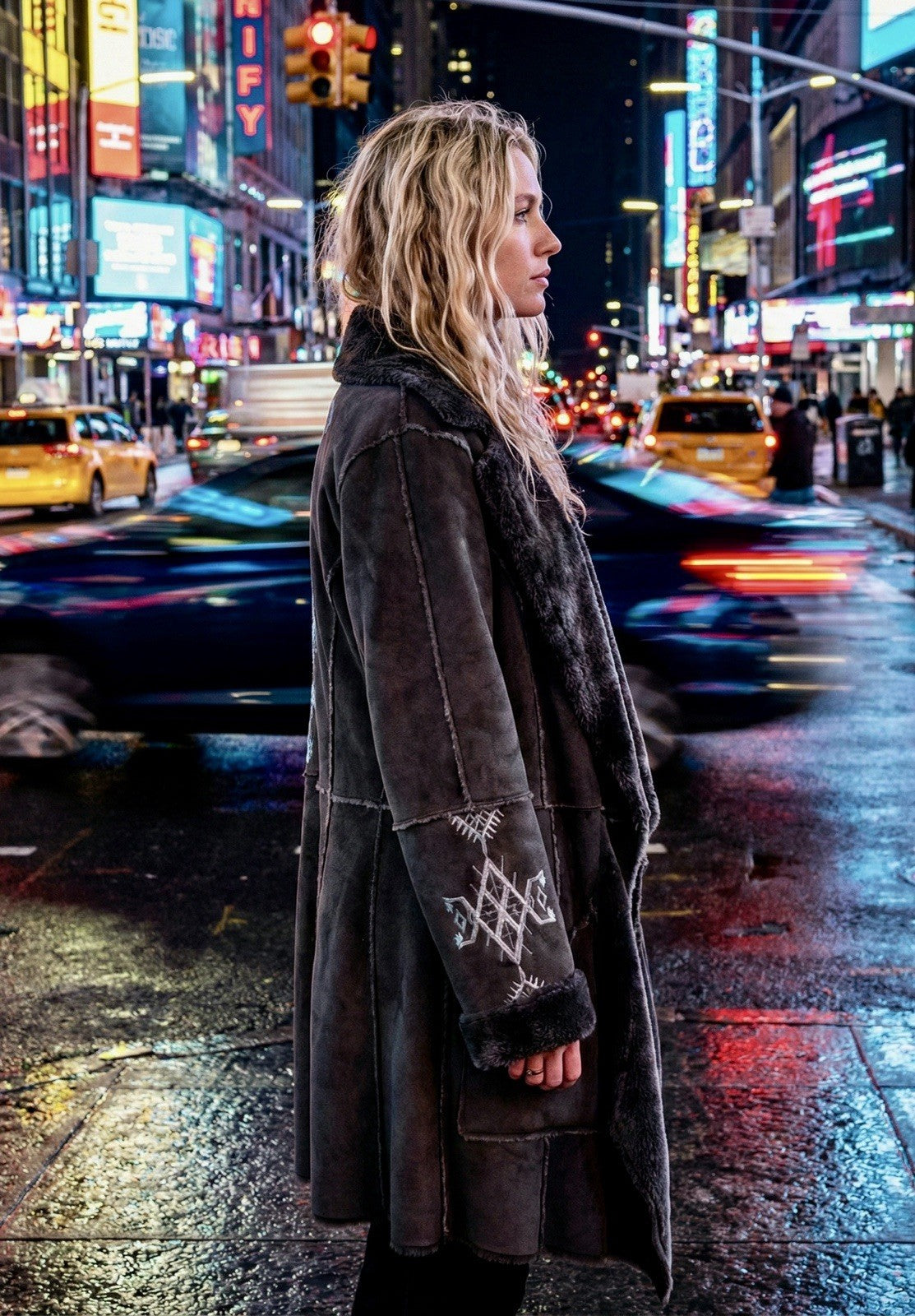 Johnny Was M Black Fuzzy Fur & Faux Suede Coat Jacket Wrap Pockets Western Johnny Was