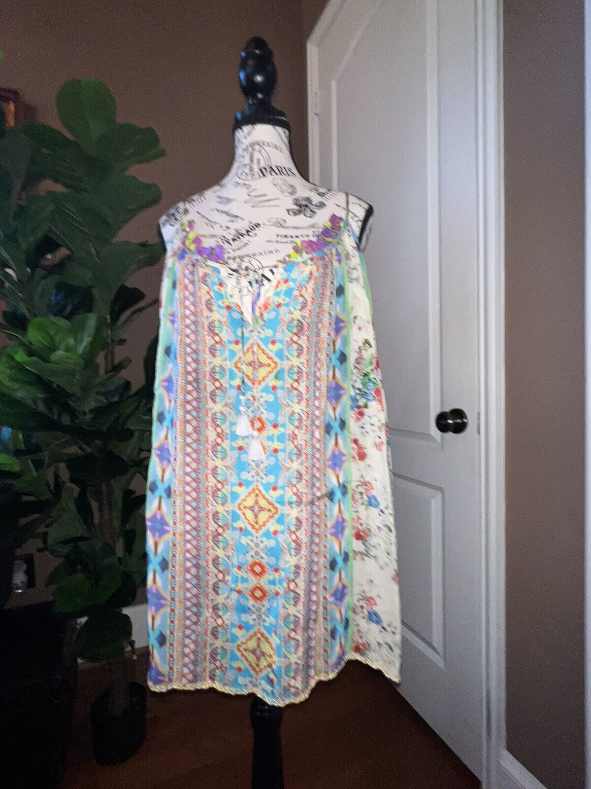 Johnny Was Sz L Silky Cold Shoulder Top With Kimono Sleeves Gorgeous