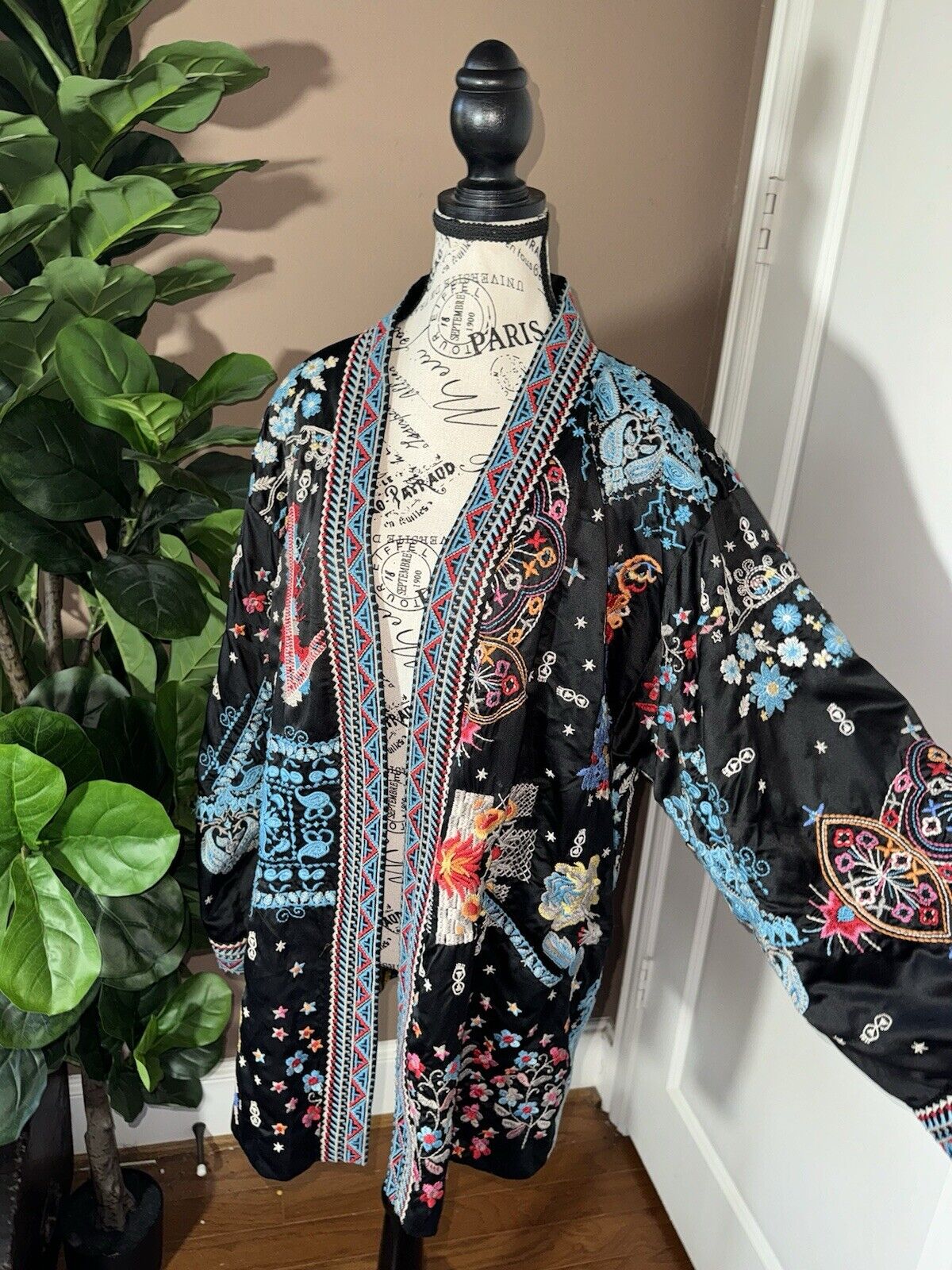 Johnny Was XL 1X Reversible KIMONO Jacket Coat Wrap Embroidery STUNNING