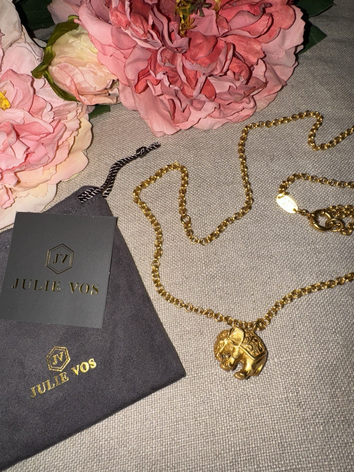 Julie Vos India Elephant Pendant Long Necklace 34” 24K Gold Plated Indian Julie Vos