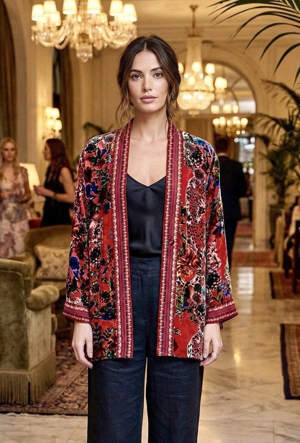 Johnny Was XL Red Burnout Velvet Kimono REVERSIBLE Jacket $550 Retail Johnny Was