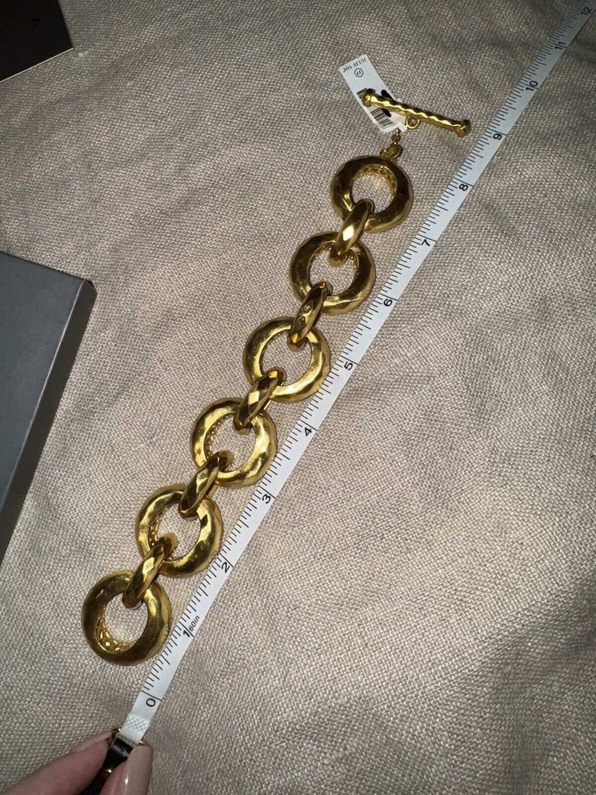 Julie Vos 9” Hammered Link Statement Bracelet Toggle Closure 24k Plated