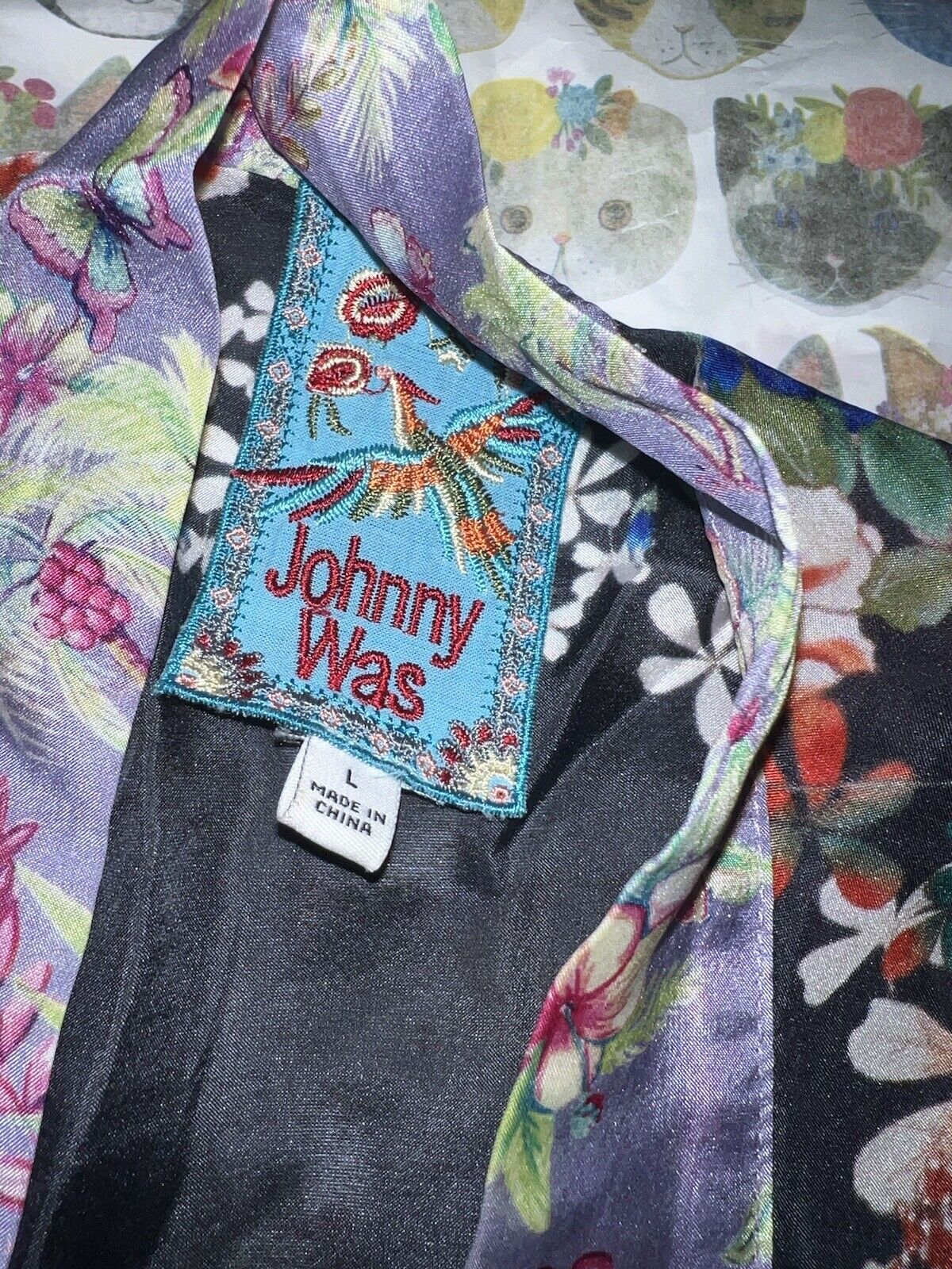 Johnny Was 100% Silk Kimono Sz L Large Gorgeous Floral Pattern & Vibrant Colors