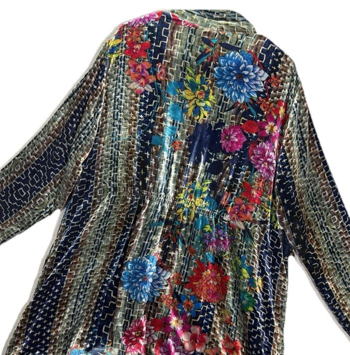 Johnny Was XXL Plus Velvet & Silk Kimono Wrap Jacket Cardigan Duster Floral Johnny Was