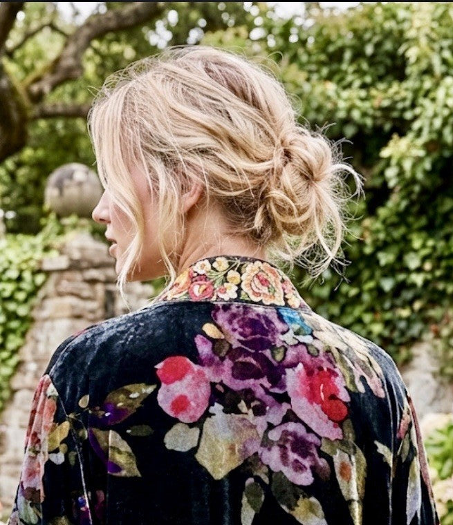 Johnny Was 1X Velvet & Silk Kimono Wrap REVERSIBLE Jewel Tones Floral Jacket Johnny Was