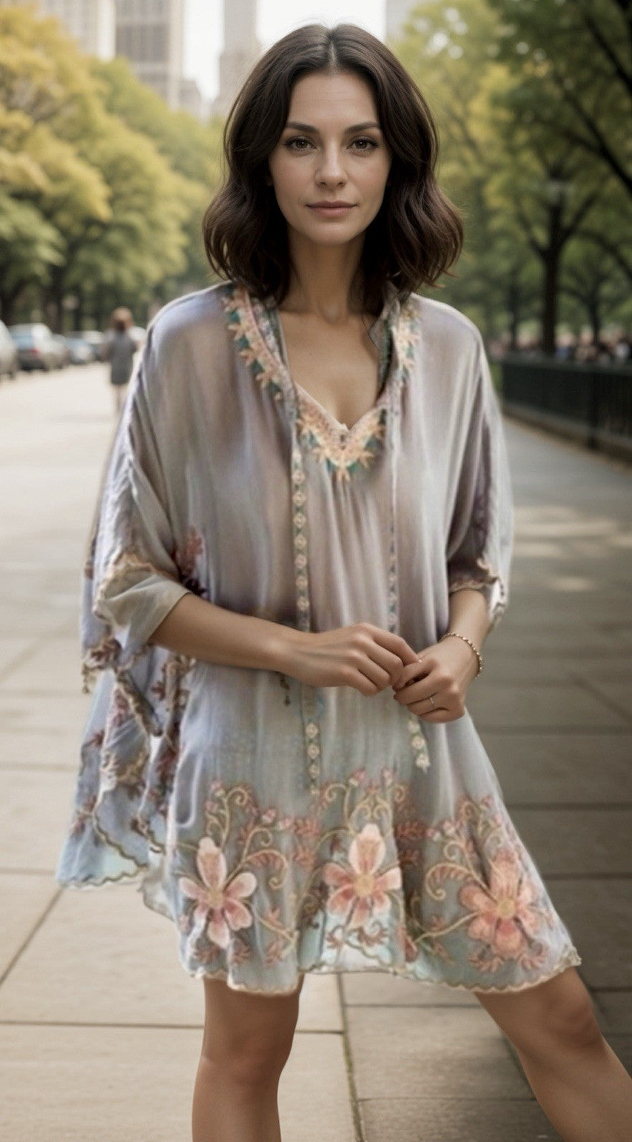 Johnny Was M Silky Kimono Poncho Wrap Top Cover Up Gold Embroidery PitPit 31” Johnny Was