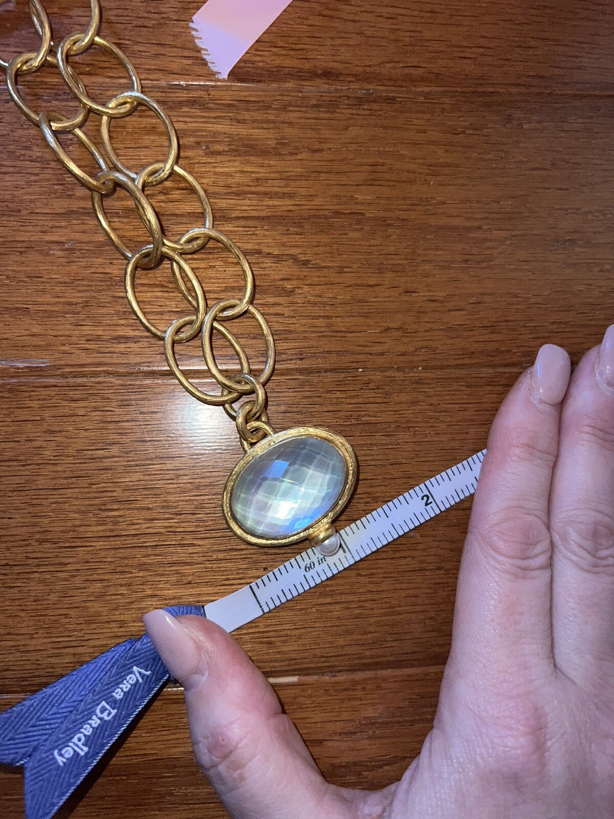 Julie Vos Statement Necklace Iridescent White Pendant 24k Plate Toggle Link Julie Vos