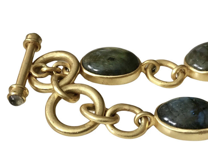 New Julie Vos Calypso Real Labradorite Toggle Link Bracelet 24K Gold Plated Julie Vos