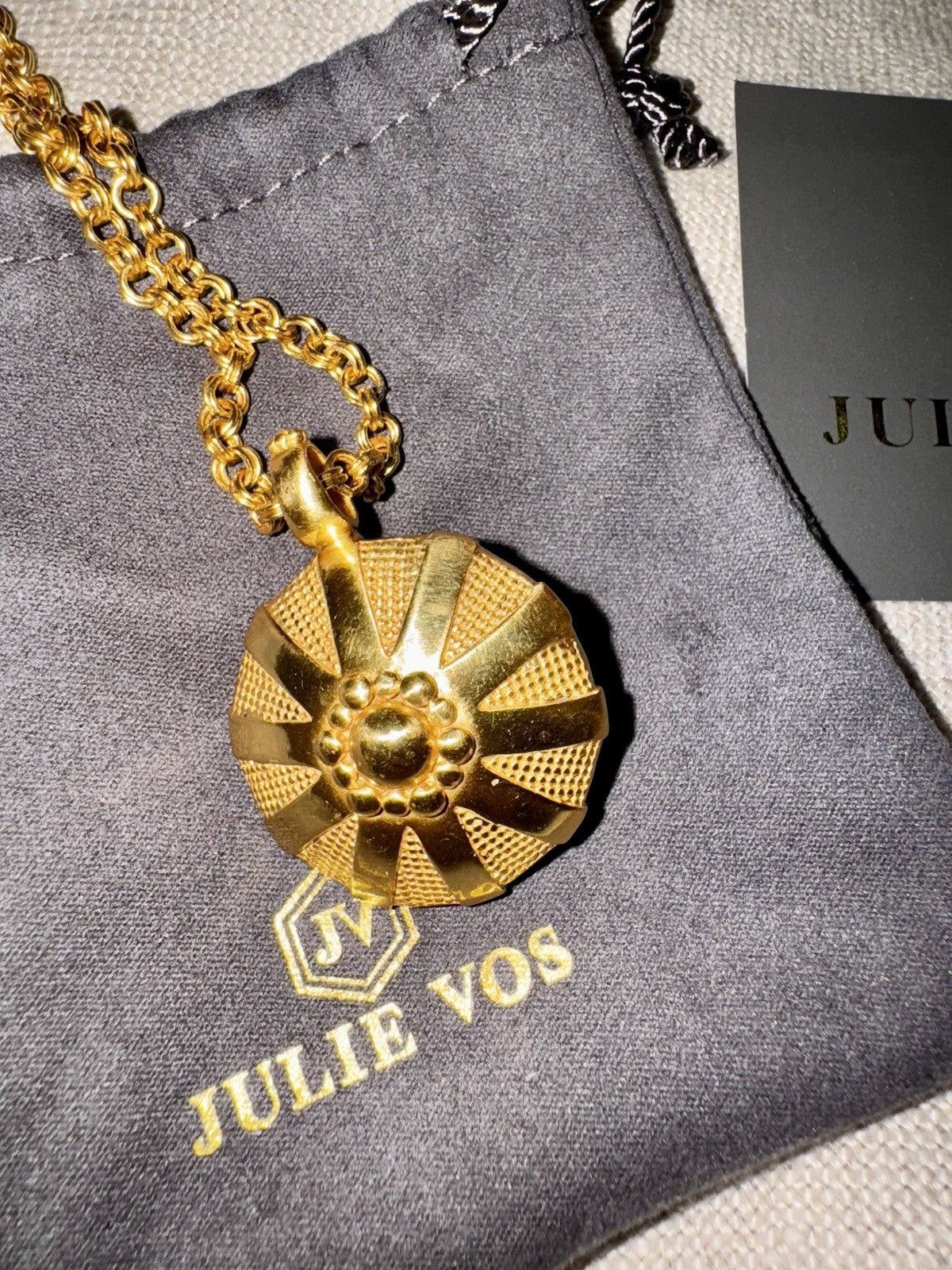 Julie Vos Pearl Statement Necklace Link & 3D Pendant 24k Plated $395 Retail Julie Vos