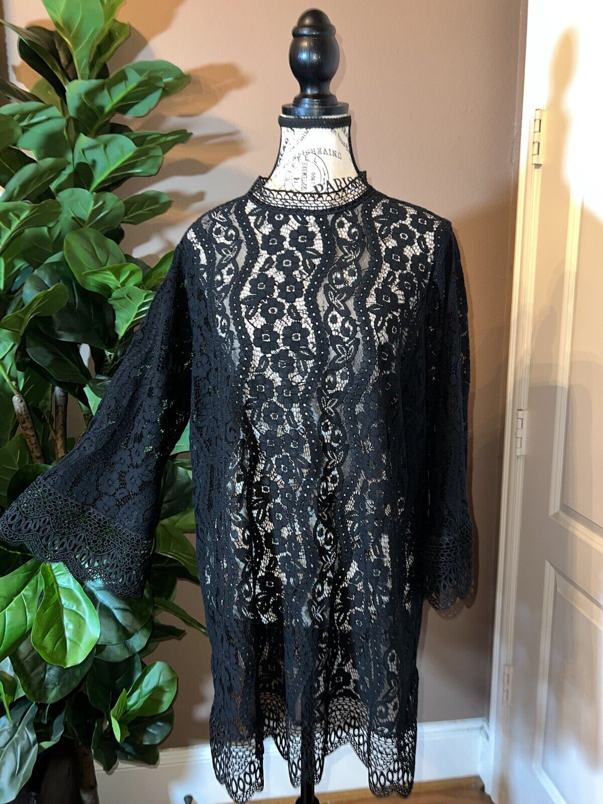 Johnny Was Sz XL Black See Through Lace Tunic Elegant & Classic