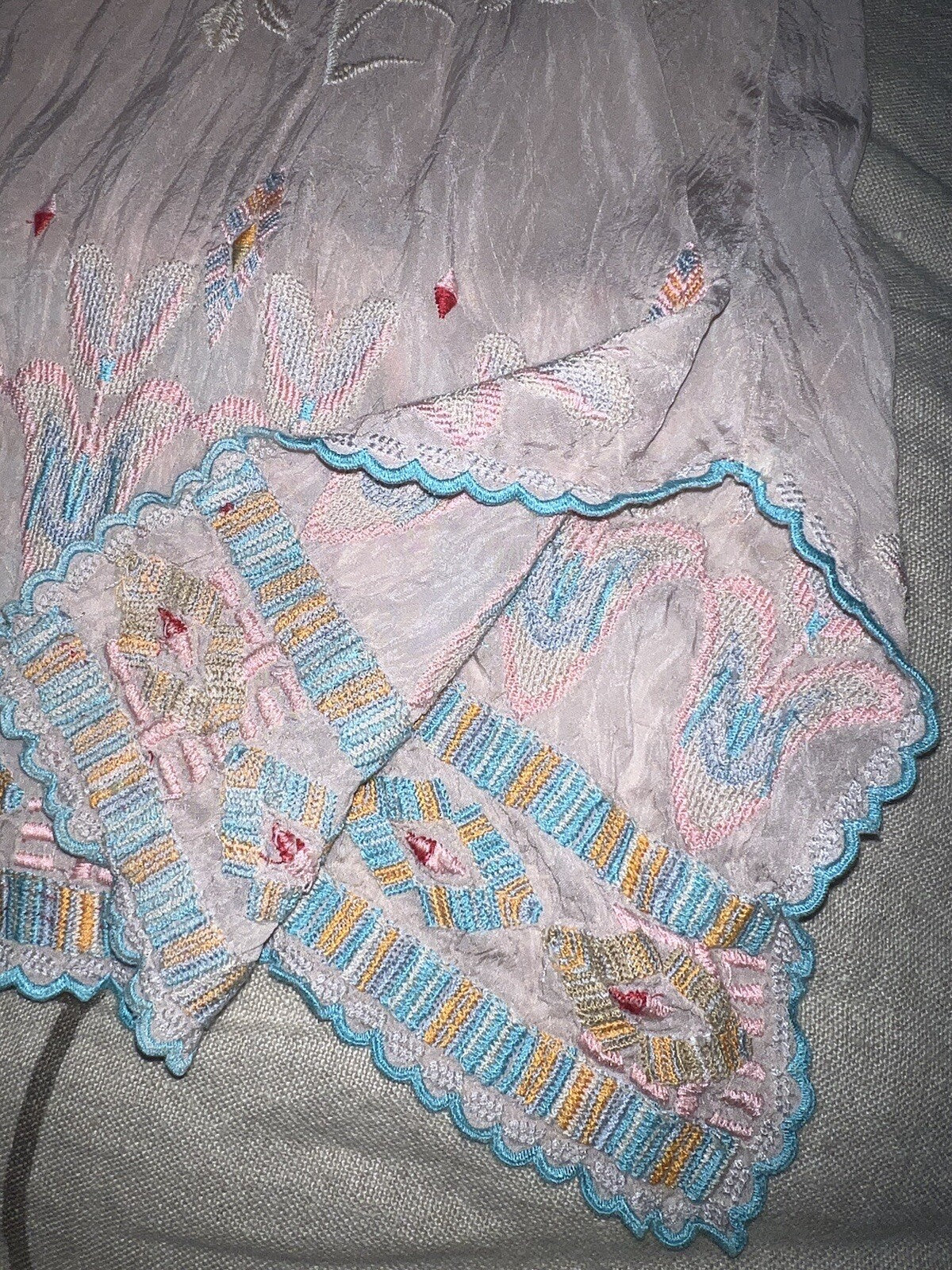 Johnny Was M Pale Pink Tunic Top Embroidered Silky Mini Dress Lightweight Cool Johnny Was