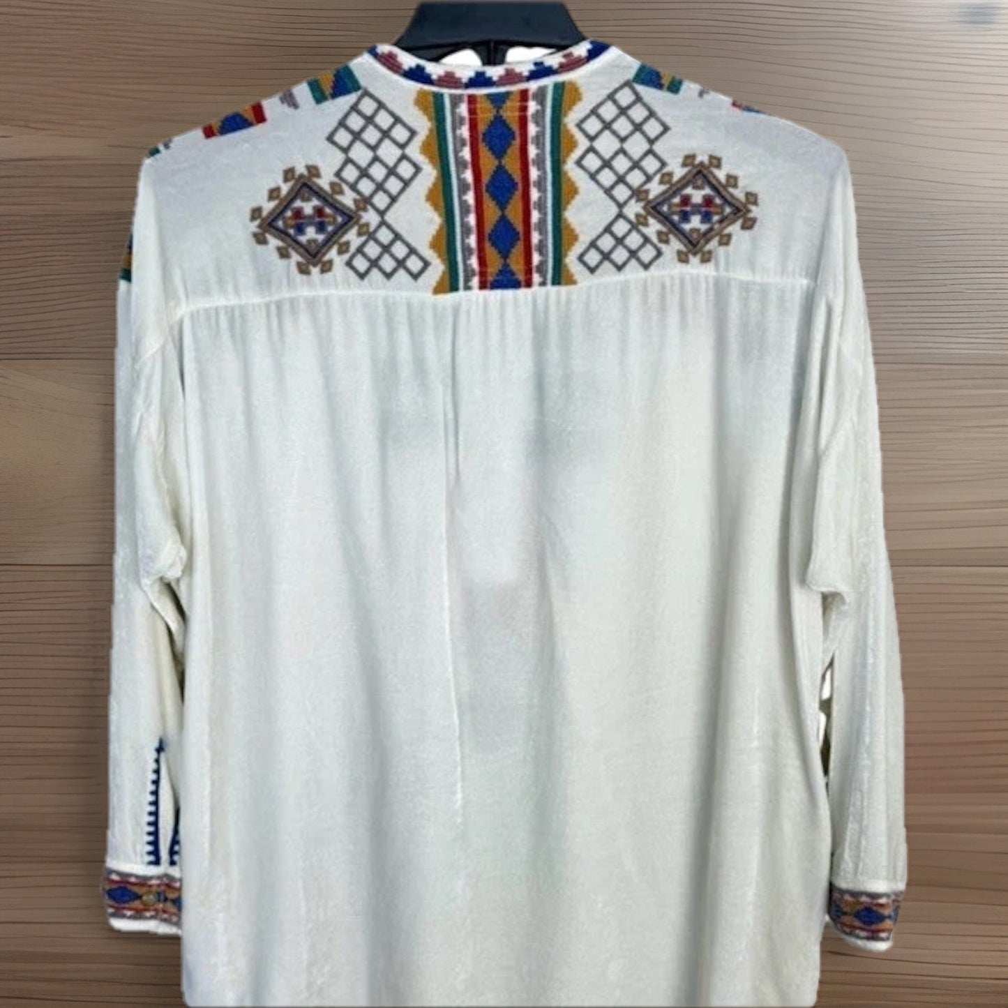 Johnny Was L Large Cream White Velvet Peasant Tunic Top Blouse Embroidered Johnny Was