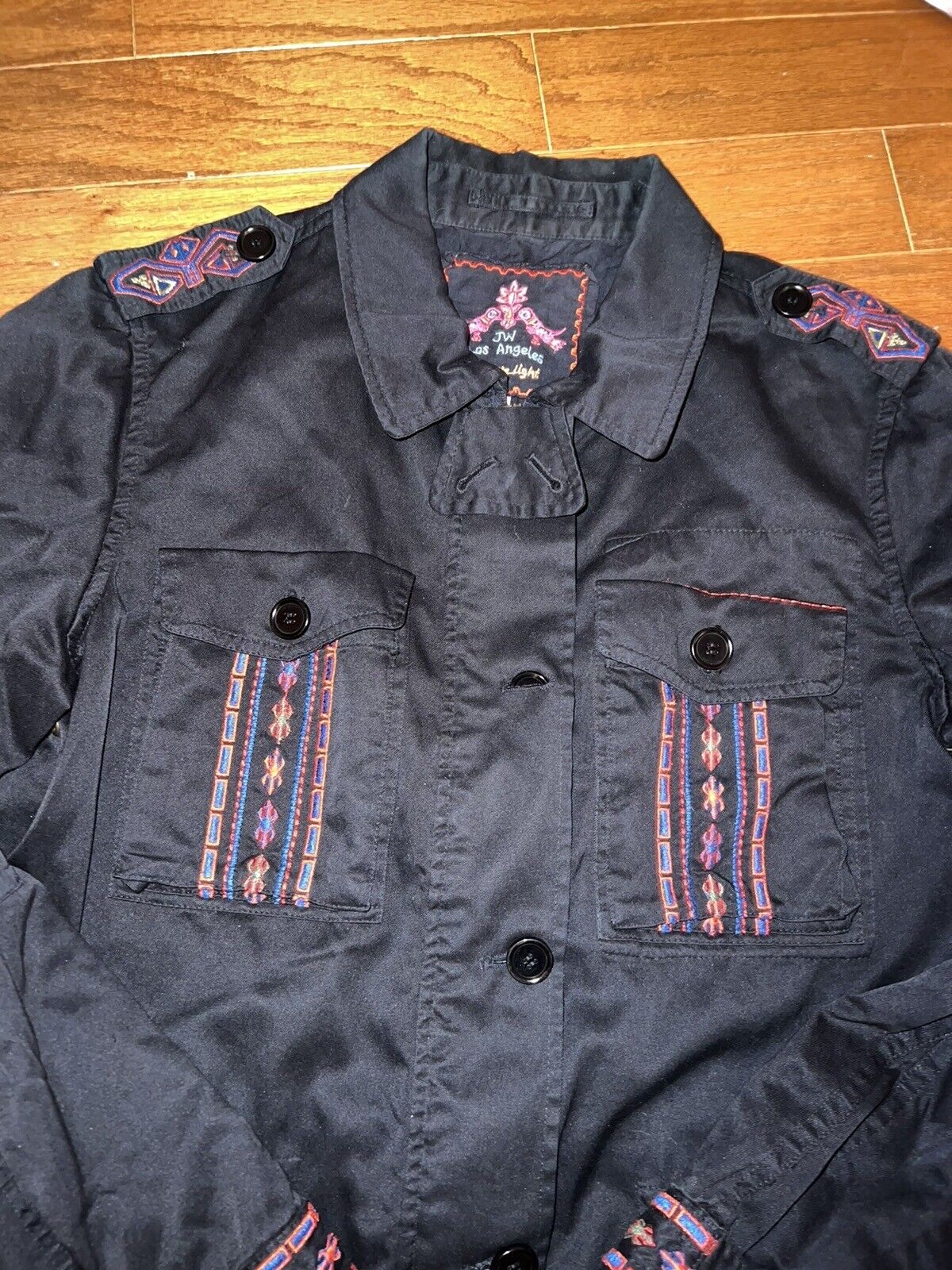 Johnny Was Black Embroidered Military Field Jacket Coat Anorak Sz M Medium