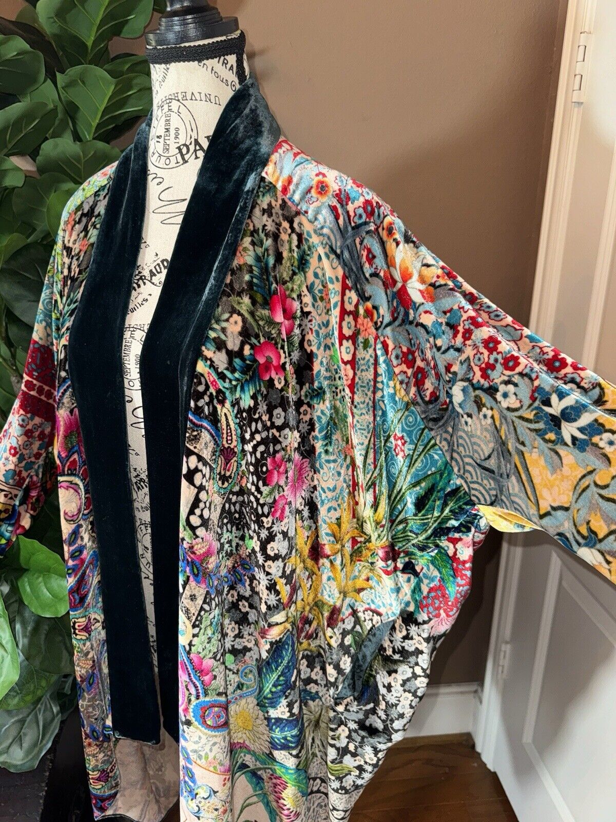 Johnny Was XXL Colorful Velvet Kimono Wrap Jacket Cardigan Coat Dolman Sleev