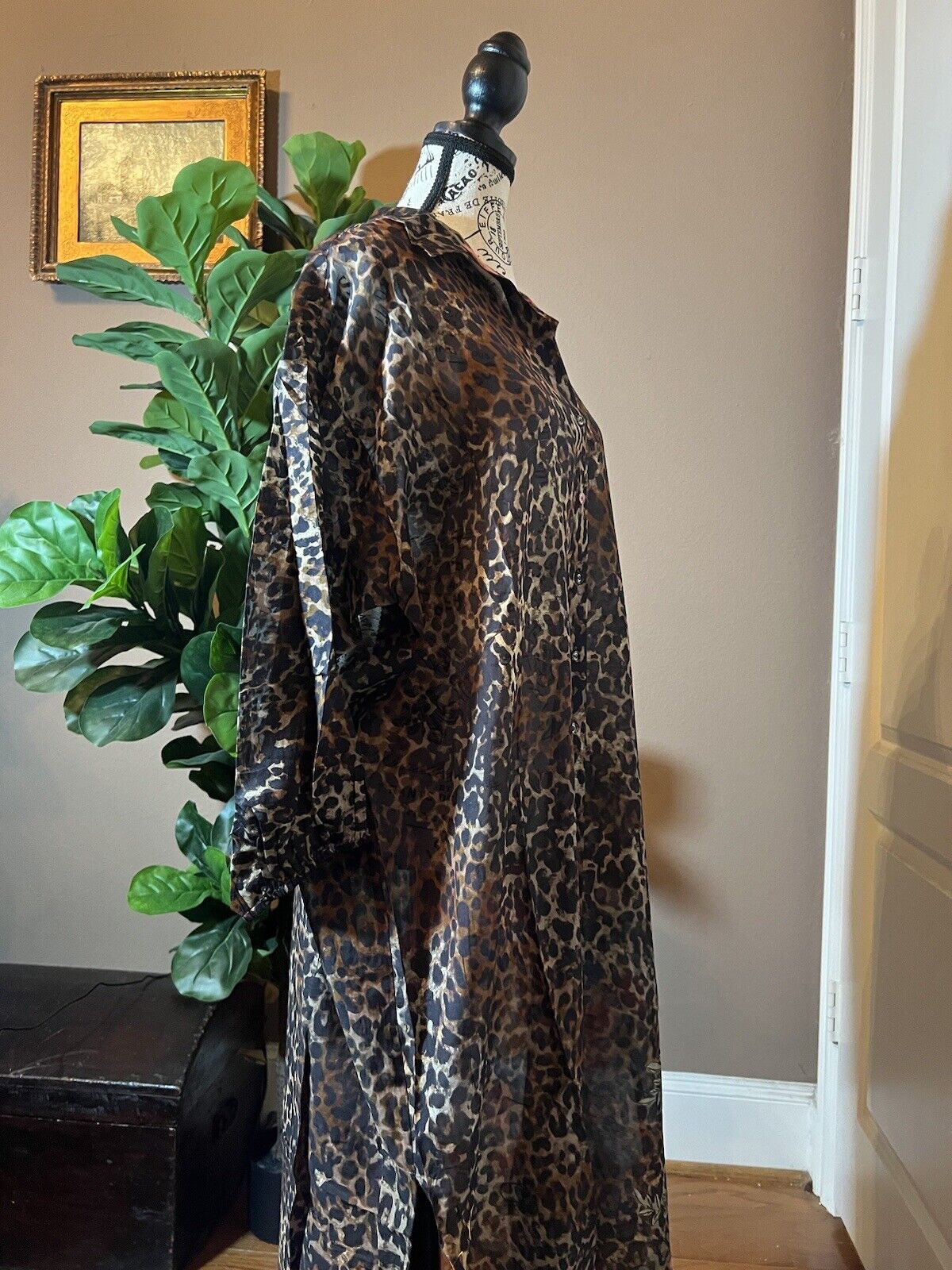 Johnny Was XL Maxi Dress Cover Up Lightweight Floral & Leopard Pattern