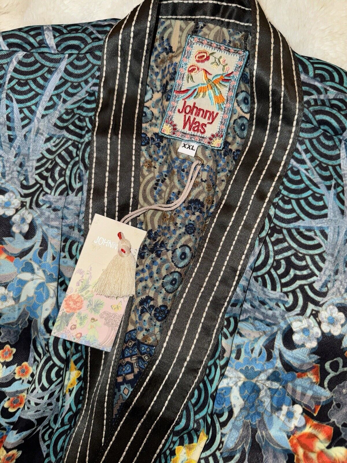 Johnny Was XXL Kimono Duster REVERSIBLE Wrap Cardigan Jacket Dragon Blues