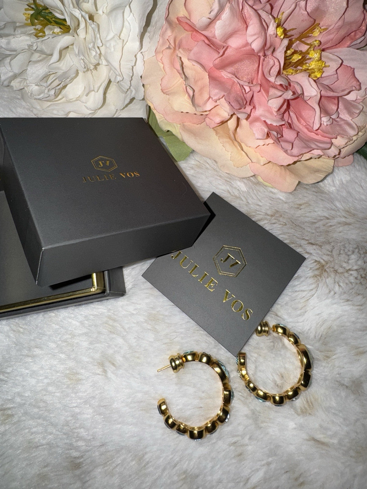 Julie Vos Blue & 24k Gold Plated Hoop Earrings 1.25” Hoops Mixed Blues Julie Vos