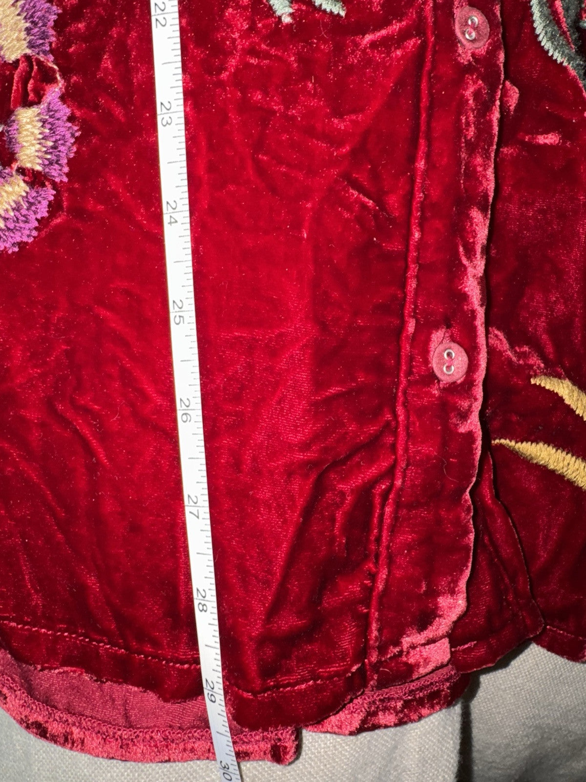 Johnny Was L Large Red Velvet Long Sleeve Button Up Shirt Blouse Embroidered Top Johnny Was