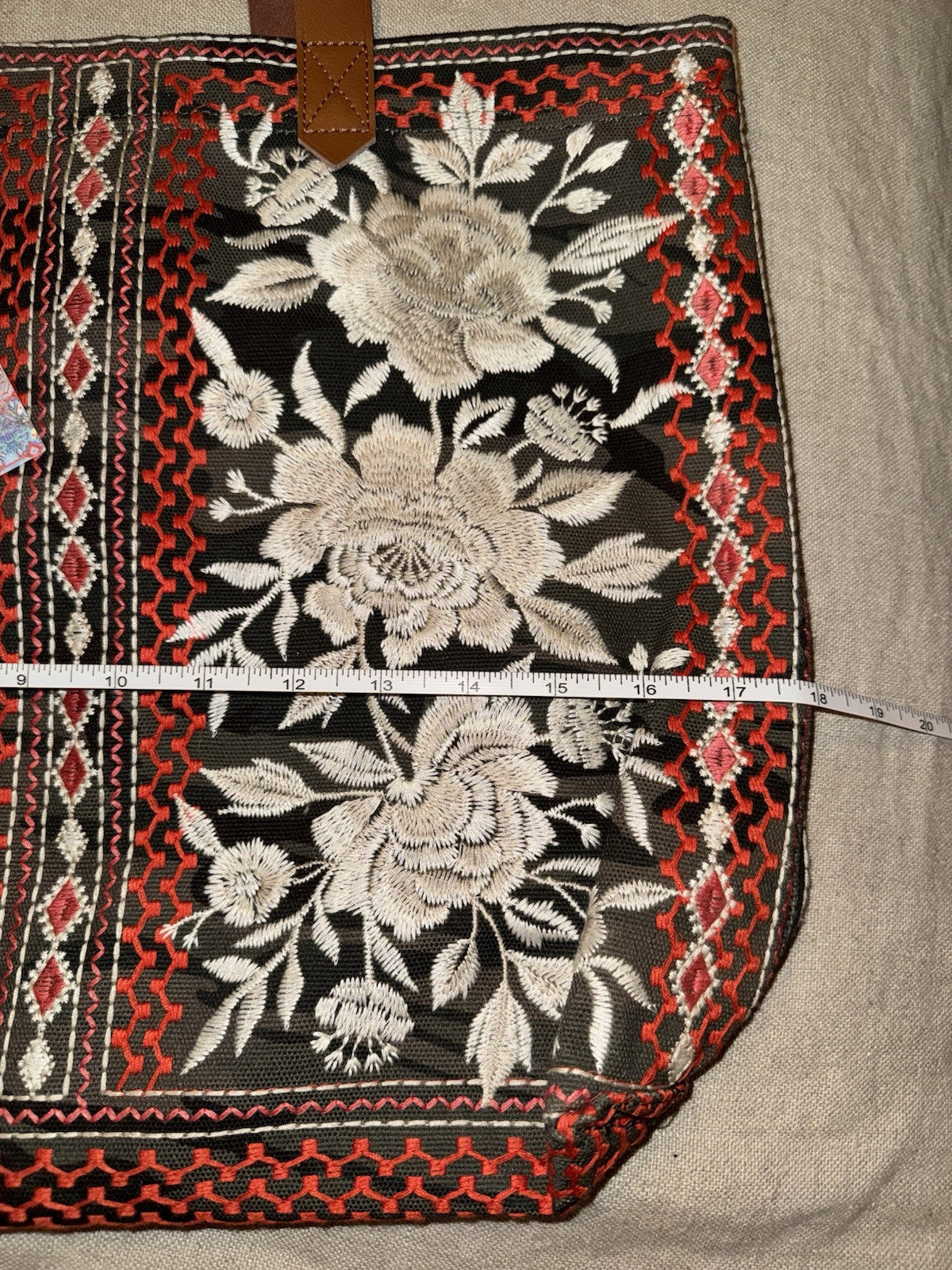 Johnny Was Canvas & Leather Tote Travel Bag Purse Camo & Flowers Embroidered Johnny Was