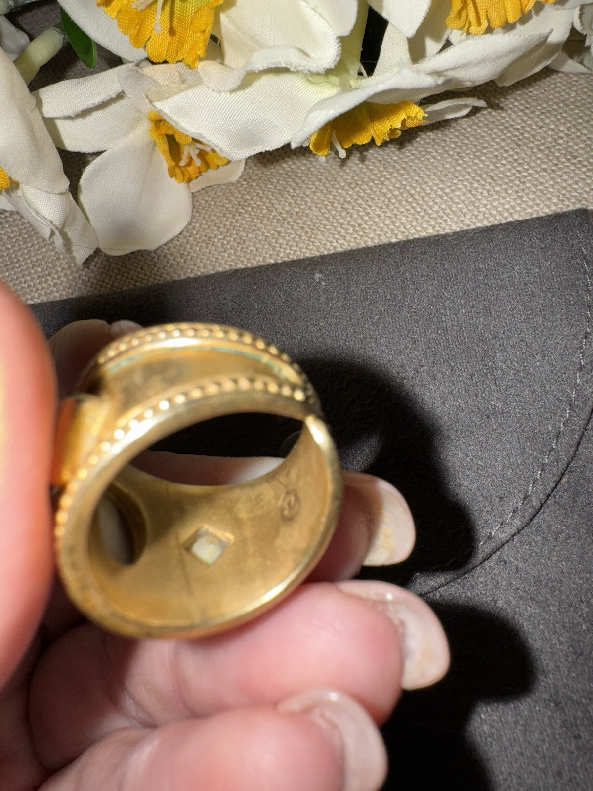 Julie Vos Blue & Pearl Statement Cuff  Ring Sz 7 ADJUSTABLE 24k Gold Plated Julie Vos