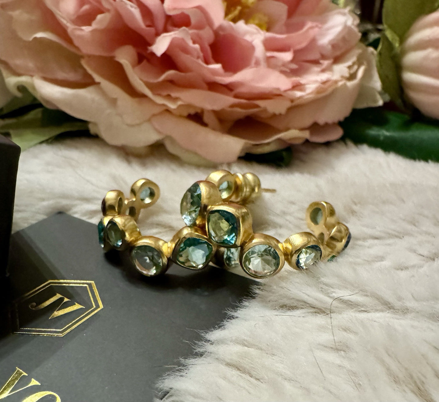 Julie Vos Blue & 24k Gold Plated Hoop Earrings 1.25” Hoops Mixed Blues Julie Vos