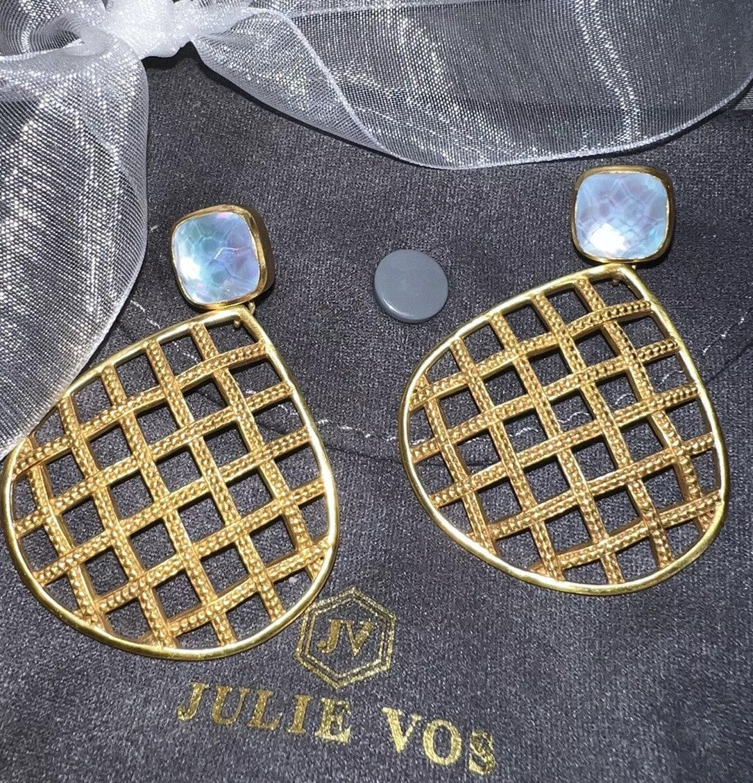Julie Vos Earrings Iridescent Calcedony Basketweave Luxe Statement Julie Vos