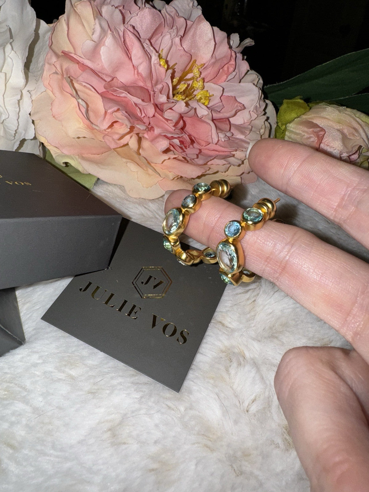 Julie Vos Blue & 24k Gold Plated Hoop Earrings 1.25” Hoops Mixed Blues Julie Vos