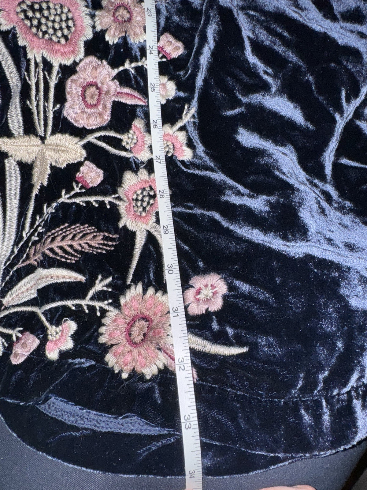 Johnny Was 2X / 3X Blue Velvet Kimono Wrap Jacket Duster BOHO Oversized 30”PTP Johnny Was