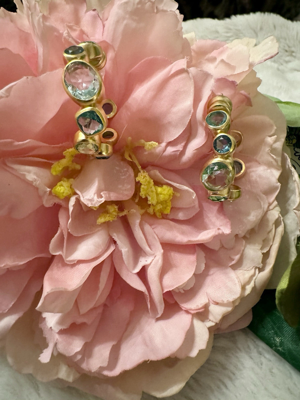 Julie Vos Blue & 24k Gold Plated Hoop Earrings 1.25” Hoops Mixed Blues Julie Vos