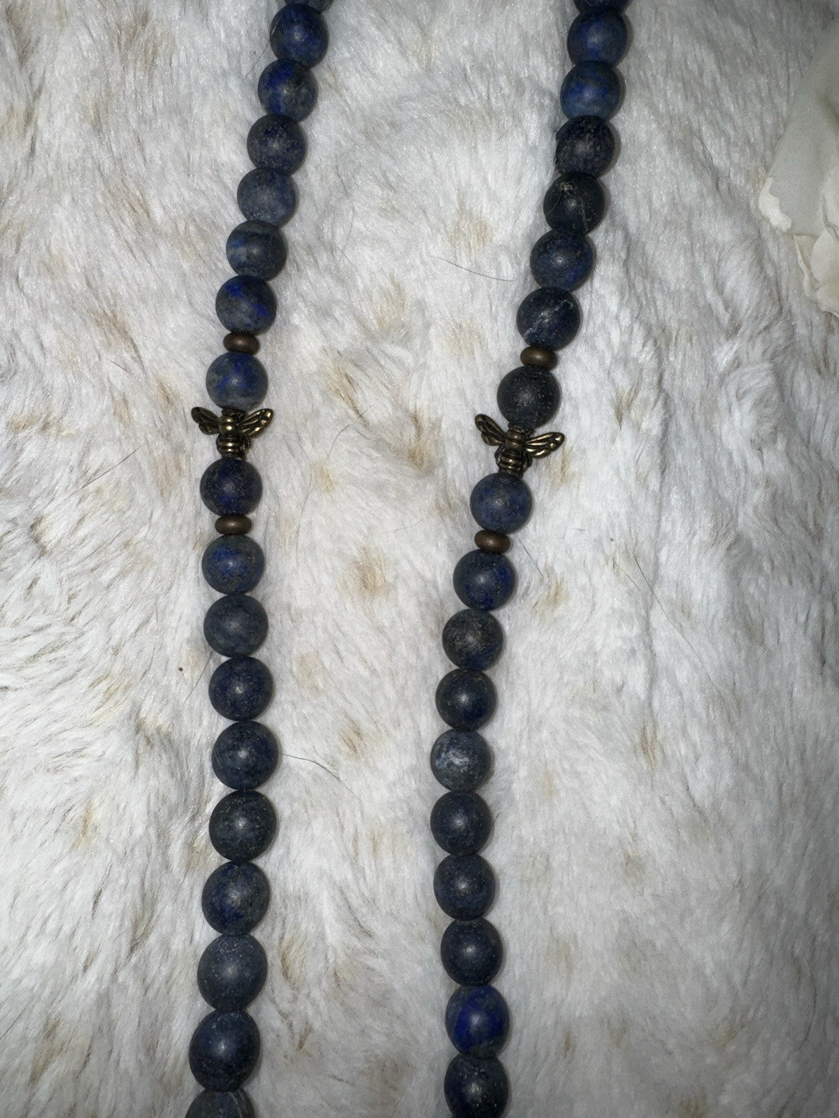 Johnny Was 38” Blue Lapis Lazuli & Brass Beaded  Necklace Provance Bee Unmarked Johnny Was