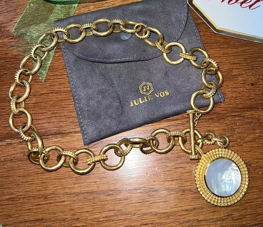 Julie Vos 24k Gold Plate And Mother Of Pearl Toggle Link Necklace ADJUSTABLE WOW Julie Vos