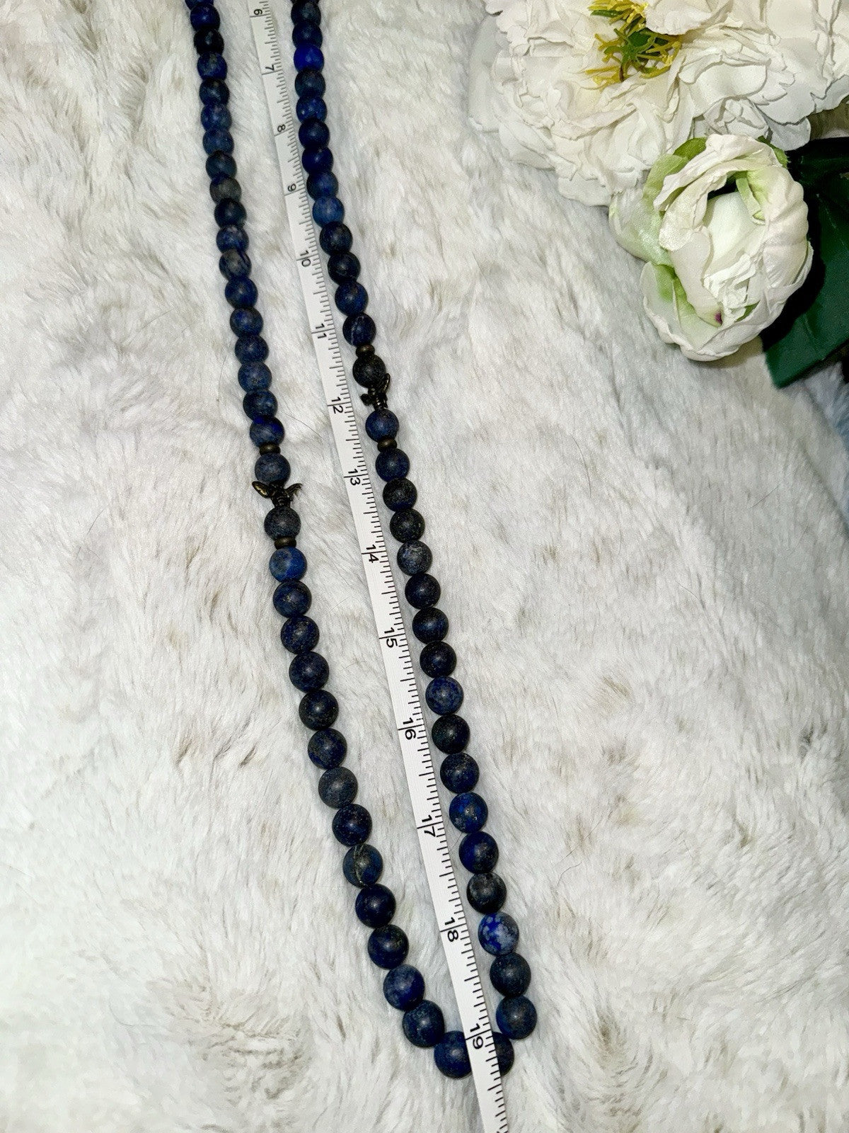 Johnny Was 38” Blue Lapis Lazuli & Brass Beaded  Necklace Provance Bee Unmarked Johnny Was