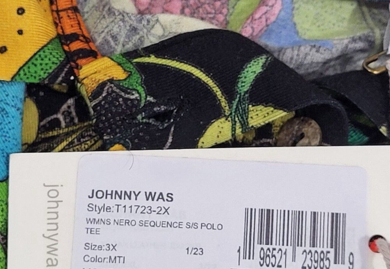 Johnny Was 3X Short Sleeve Polo Shirt Button Up Blouse BOHO Top  Tropical Johnny Was