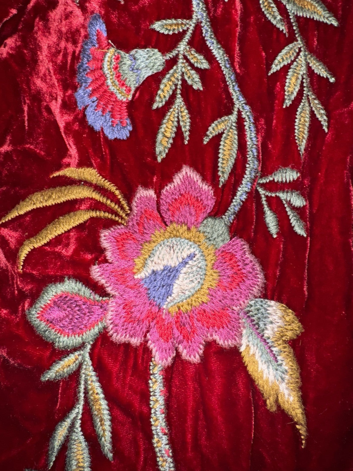 Johnny Was L Large Red Velvet Long Sleeve Button Up Shirt Blouse Embroidered Top Johnny Was