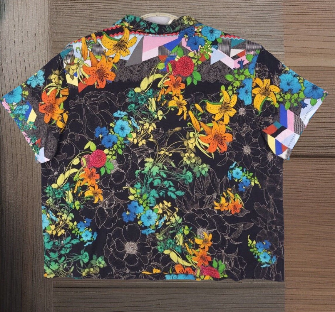Johnny Was 3X Short Sleeve Polo Shirt Button Up Blouse BOHO Top  Tropical Johnny Was